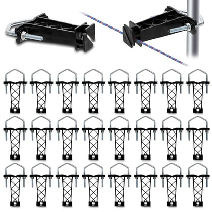 Hiceeden 24 Pcs Tube Post Insulators, Electric Fence Insulator for Fence Wire Chain Link, T Extender Insulators for Square or Round Tubing, Black