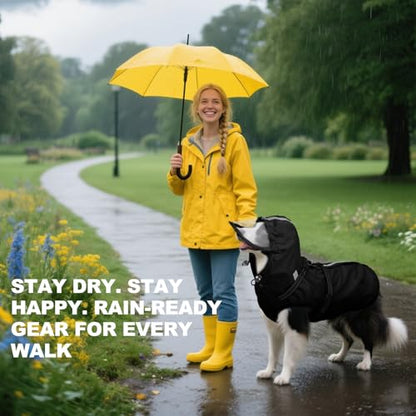 Dog Raincoat with Built-in Harness, Dog Rain Jacket with Clear Hood - color: Black, size: Large