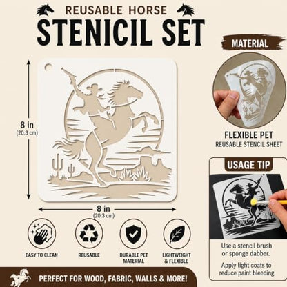 9 Horse Stencils for Stable Signs, Farmhouse Wall Art, Rider Gifts, Cards - color: Horse