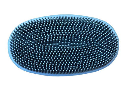 Grewal Equestrian Oval Face Grooming & Bathing Curry Brush for Horses, Dogs, Cats, & Other Pets - Very Soft Bristles (Pacific Blue) - color: Pacific Blue