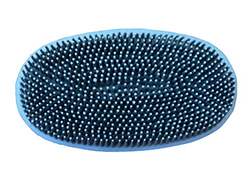 Grewal Equestrian Oval Face Grooming & Bathing Curry Brush for Horses, Dogs, Cats, & Other Pets - Very Soft Bristles (Pacific Blue) - color: Pacific Blue