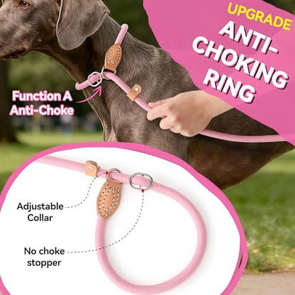 Mile High Life Heavy Duty Slip Lead No Pull Leash 6/5/4FT for Large Dogs - color: Pink, size: 5 Feet