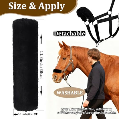 Horse Halter Noseband Cover, Black Noseband Cover for Horse, Bridle Nose Band Padded Replacement Accessories - size: 1 Pcs