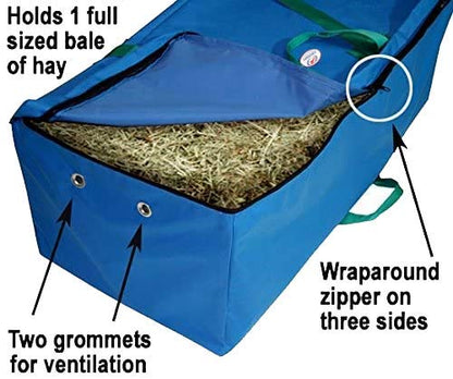 Derby Originals Hay Bale Bag Large 600D Waterproof with Leaf & Basket Hand Tooled Leather Accents 44" x 20" x 16"