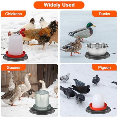 62W Metal Chicken Water Heater for Winter, 11'' Thermostat Chicken Waterer Heater Base for 1-5 Gallon Metal or Plastic Poultry Waterer, Outdoor Weatherproof Poultry Water Heaters for Turkey Goose Duck