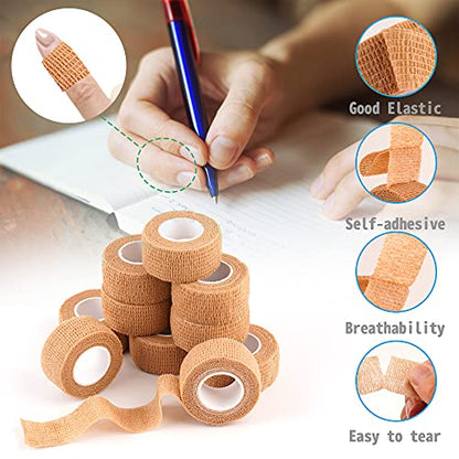 24 Pack Self Adherent Cohesive Wrap Bandages 1 Inches X 5 Yards,First Aid Tape, Elastic Self Adhesive Tape, Athletic, Sports wrap Tape, Bandage Wrap for Sports, Wrist, Skin Colour Athletic Tape - size: 24 Count (Pack of 1)