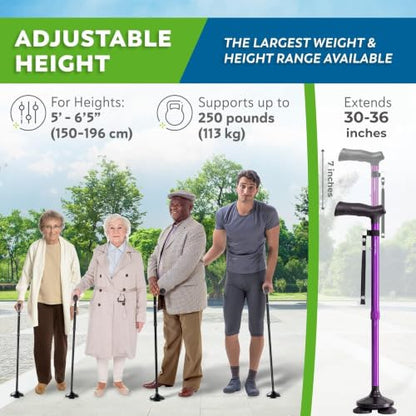 HONEYBULL Walking Cane for Men & Women, Foldable Free Standing Cane - color: Purple