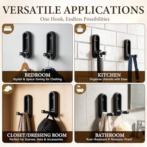Folding Wall Hooks, 4 Pack Black Heavy Duty Coat Hooks, Screw Mounted - color: Black, size: 4 Pack
