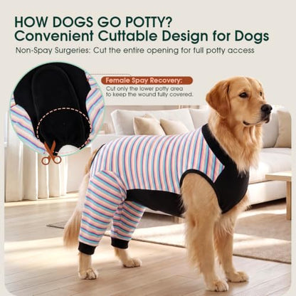 Kuoser Dog Recovery Suit with Anti Licking Rear Leg Sleeve, Purple M - color: Purple Stripes, size: Medium (Back Length: 34cm / 13.38")