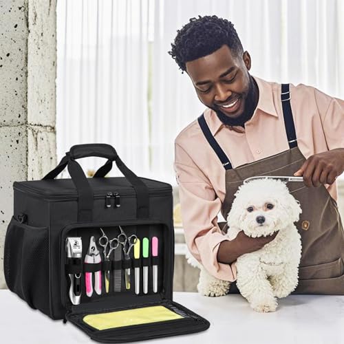 GMAK Pet Grooming Bag,Pet Hair Clipper Organizer Grooming Bag for Equipment - color: Black