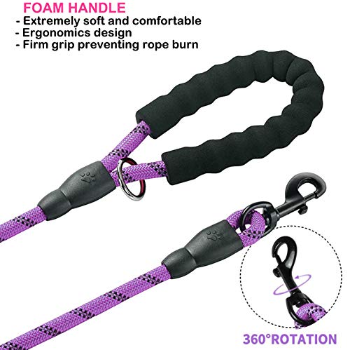 JSXD 5 FT Heavy Duty Double Handle Dog Leash with Comfortable Padded and Reflective Rope, for Small, Medium, Large Dogs (Rope-Purple) - color: Rope-Purple