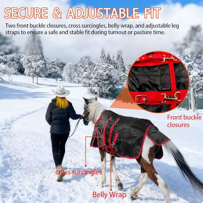 Mini Horse Pony Foal Miniature Horses Turnout Blanket, Winter Blanket for Horses with Belly Wrap, Donkey Blanket, 1200 Denier Waterproof &Breathable/220g Filling (55IN) - size: 55IN
