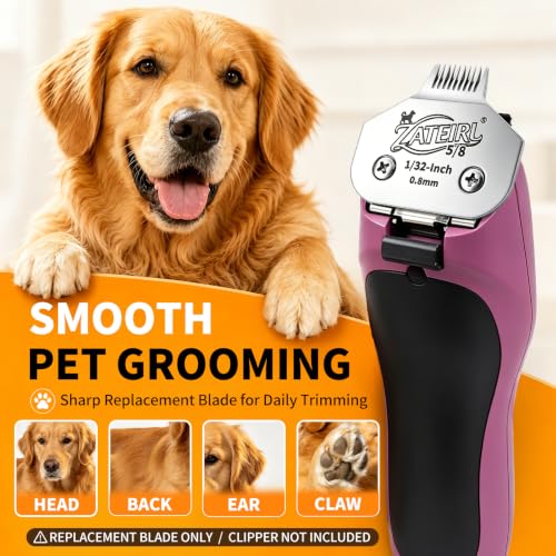 Size 5/8 Detachable Pet Grooming Clipper Blade with Steel Cutter, 1/32 Inch 0.8mm Cut Length, Silver, Compatible with Andis, Oster A5, Wahl KM10, 1 Pack - color: Silver, size: 5/8# 0.8mm