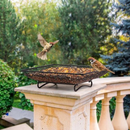 MIXXIDEA Ground Bird Feeder Tray 11x11 Inches, Metal Platform Mesh Seed Tray for Bird Feeders, Great Attracting Garden Yard Decoration for Wild Birds Squirrels Dove,2 Pack - size: 11x11 inches (2 pack)