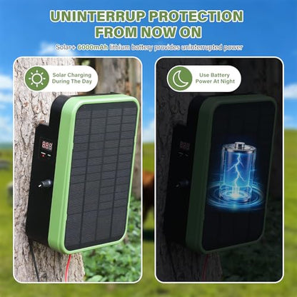 Solar Electric Fence Charger, Energizer with Stand 5kV-9kV Output | 6000mAh Battery, 5.5W Solar Panel Perfect for Farms Gardens Orchards, Keeps Livestock Safe from Wildlife