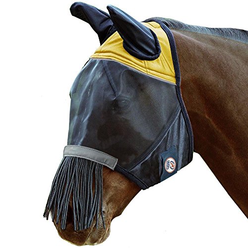 Derby Originals Reflective Safety Horse Fly Mask with Ears and Nose Cover Fringes - color: Safety Yellow, size: Large (Full Horse)