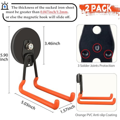 ULIBERMAGNET New Updated Strong Magnetic Hooks,2 Pack Heavy Duty Large Magnetic Hooks for Extension Cord, Cable, Hose, Power Cord,Rope,Drill,Jig Saw,Circular Saw,Garden Lawn Tools (Orange/3.46inch) - style: Upgraded Orange Large L Ultimate Strong Hooks