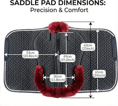 Woolous Dressage Saddle Pad, English Saddle Pad with Sheepskin Trim, Lambskin Wool Fleece Lining, Square Saddle Pad for Equestrian Riding, Comfortable & Shock Absorbing - color: Black/Red