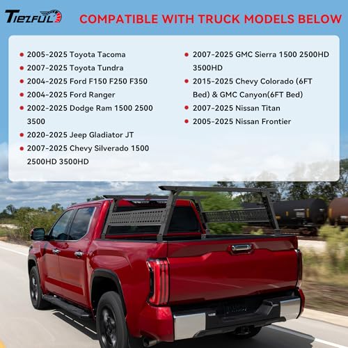 Adjustable 16-25" High Truck Bed Rack, Overland Cargo Rack Ladder Rack Cross Bars Compatible with Tacoma/Silverado/Sierra/Ram/Tundra/Titan/Frontier/Colorado/Canyon/Gladiator JT/Ford F-Series