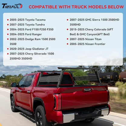 Adjustable 16-25" High Truck Bed Rack, Overland Cargo Rack Ladder Rack Cross Bars Compatible with Tacoma/Silverado/Sierra/Ram/Tundra/Titan/Frontier/Colorado/Canyon/Gladiator JT/Ford F-Series