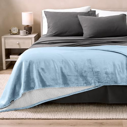 Bare Home Sherpa Fleece Blanket (Twin/Twin XL, Light Blue) | Reversible Blanket for Bed, Sofa, and Couch, Warm & Lightweight, Fluffy & Soft - color: 15 - Light Blue, size: Twin/Twin XL