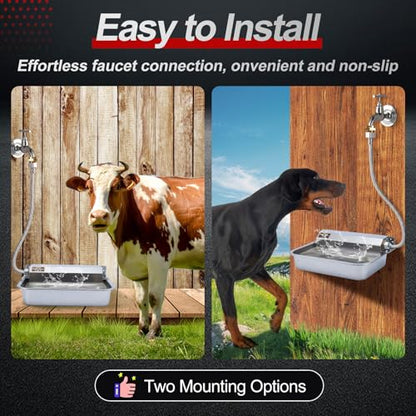 1Gal/3.8L Automatic Water Dispenser for Dogs, Patented Automatic Dog Water Bowl Dispenser, Stainless Steel Water Bowl for Livestock Chicken, Outdoor Dog Water Feeder Fit 3/4'' GHT Faucet