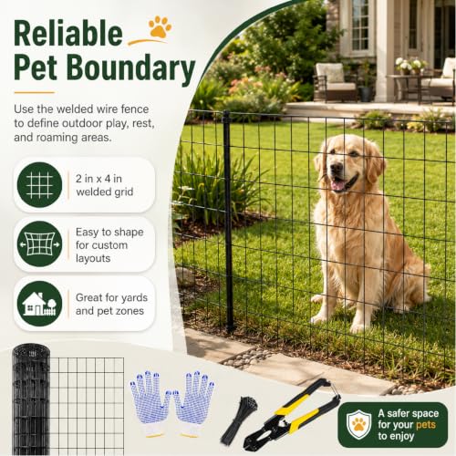 Black PVC Coated Welded Wire Fence 36 in x 100 ft, 16 Gauge 2 x 4 Inch Mesh Roll, Garden Fencing for Chicken Coop, Poultry, Yard, Pet and Plant Protection - size: 2"x4" 16GA 36"x100'