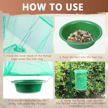 6 Pack Hanging Ranch Fly Traps, Reusable Fly Catcher, The Most Efficient Fly Cage Trap for Indoor & Outdoor Use, Ideal for Family Farms, Parks, Restaurants