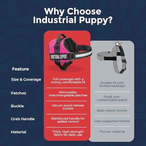Industrial Puppy Emotional Support Vest Harness, XXL 33-42 in, Pink - color: Hot Pink, size: XXL, Fits Girth 33-42"