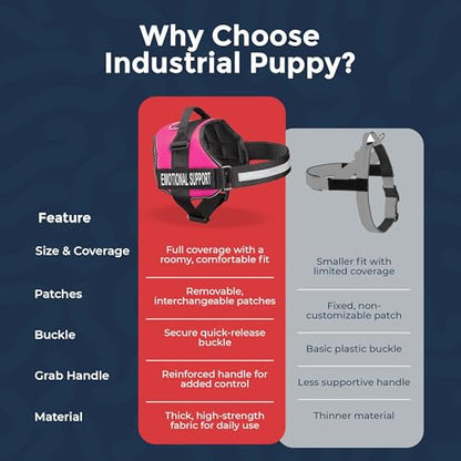 Industrial Puppy Emotional Support Vest Harness, XXL 33-42 in, Pink - color: Hot Pink, size: XXL, Fits Girth 33-42"
