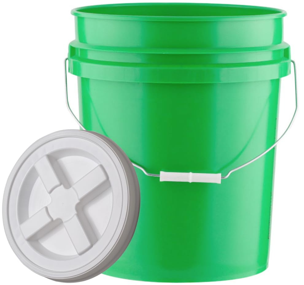 House Naturals 5 Gallon Food Grade Plastic Bucket with Air Tight Screw on Lid Made in USA Container (Green Bucket with White Lid) - color: Green Bucket With White Lid