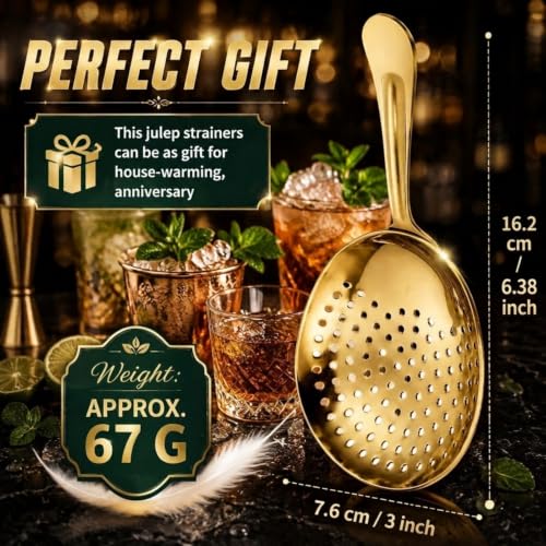 Boao 2 Pack Julep Strainers Stainless Steel Strainer Cocktail Spoon, Gold - color: Gold