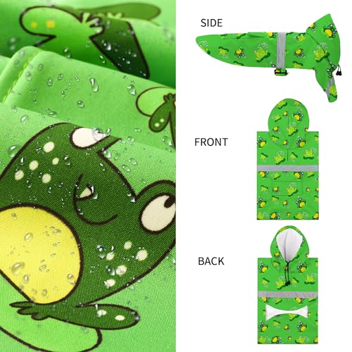 NACOCO Large Dog Raincoat Adjustable - Pet Frog Water Proof Clothes Lightweight Rain Jacket Poncho Hoodies with Strip Reflective Green (M, Green Frog) - color: Green Frog, size: Medium (Pack of 1)