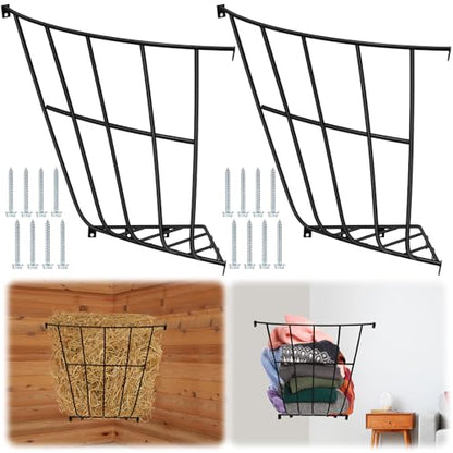 Zonon 2 Pcs Corner Hay Rack Slow 25.1 x 27.9 x 7.87 Wall Metal Hay Rack Feeding Horse Feeder for Blankets Space Between Bars Wall Mounted-Rack Holder for Livestock Goat Indoor Outdoor Uses
