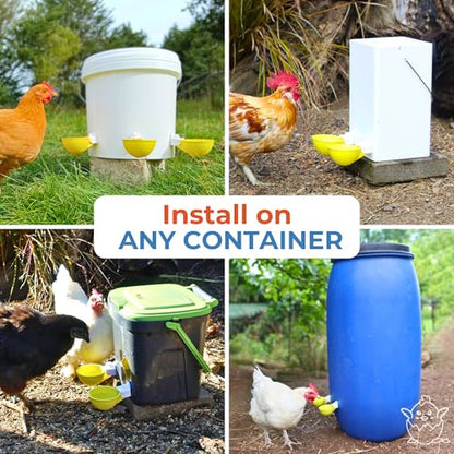 Lil'Clucker - Large Automatic Chicken Waterer Cups Suitable for Ducks, Geese, Turkeys, and Bunny Rabbit - Water Feeder Kit - Poultry Waterer (Yellow, 8 Pack) - color: Yellow, size: 8 Pack