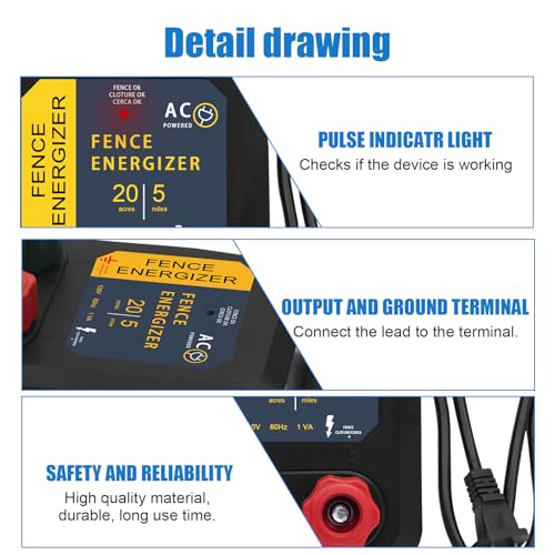 Electric Fence Charger, 5 Mile Electric Fence Energizer,Electric Fence for Preventing Wild Animals Intruding - color: 5 MILE, size: 2/5 MILE SET