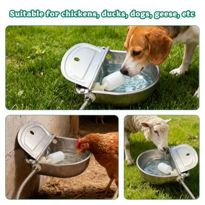 Automatic Animal Waterer Bowl with Float Valve 304 Stainless Steel Kit for Dog Horse Cow Pig Livestock Waterer Outdoor Dispenser for Chicken