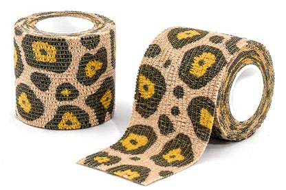 Premium Pet Vet Wrap — Non-Stick to Fur Self Adherent Bandage Wrap for Dogs, Cats & Horses, Breathable Cohesive Tape for Wounds, Paws & Legs, Animal Print Design - Pack of 2 - color: Leopard Print