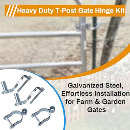 2-Pack T-Post Gate Hinge Kit for Chain Link Fence,1-5/8" Female Hinge Pins | Galvanized Steel, 200+° Swing with Hardware, Easy Installation Suitable for Farm Gates,Ggarden Fences