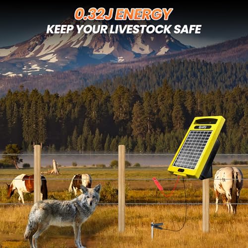 24-Hour Solar Electric Fence Charger, 0.32J, 20-Mile for Livestock - color: Yellow