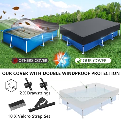 8 ft Rectangle Frame Pool Cover for 8x5 Above Ground Pool 102 x 67 Covers Drawstring for Rectangular Pools 8.5 x 5.6 ft Rectangle Winter Cover for Above-Ground Pool - size: 102 x 63 in