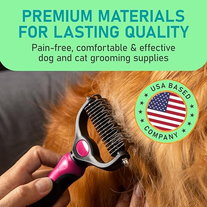 Maxpower Planet Hair Brush - Double Sided Shedding, Dematting Undercoat Rake for Dogs, Cats - Extra Wide Dog Grooming Brush, Pink - color: Pink, size: Large