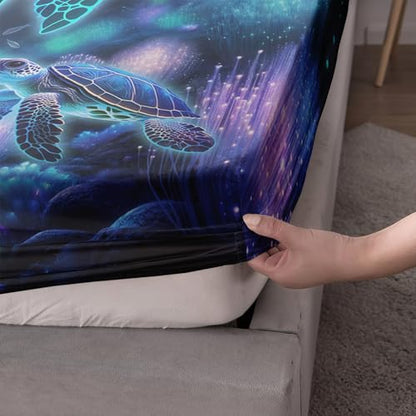 Sea Turtle Kids Bedding Full Size,1 Fitted Sheet+2 Pillowcases. - color: Blue-a, size: Full