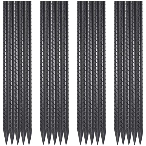 16 Inch Rebar Ground Stakes 20 Pack 3/8 Inch Diameter Straight Metal Stakes for Ground Heavy Duty with Chisel Point End Concrete Forming Spikes for Plant Support and Fence, Black - size: 16"-Φ3/8"-20pcs