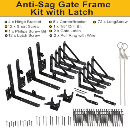 Anti Sag Fence Gate Kit Heavy Duty Gate Corner Brace Bracket (2 Set) | Gate Hardware Kit with Latch and Hinges for Wooden Fences, Driveway Gates, Shed Doors, Corral Gates, Wood Windows - style: 2 Set