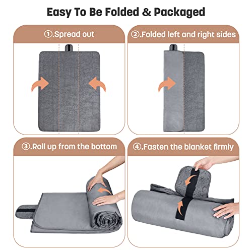 Tirrinia Waterproof Outdoor Blanket with Sherpa Lining, Windproof Foldable - color: Sliver/Grey, size: 51” x 59”