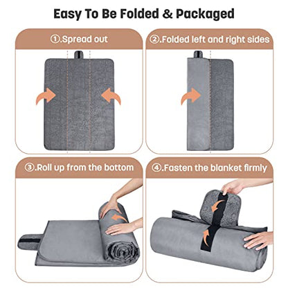Tirrinia Waterproof Outdoor Blanket with Sherpa Lining, Windproof Foldable - color: Sliver/Grey, size: 51” x 59”