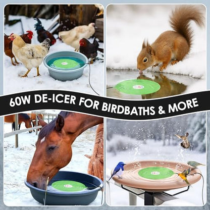60W Bird Bath Heater, Submersible De-Icer for Outdoor Winter Use, 2 Pack
