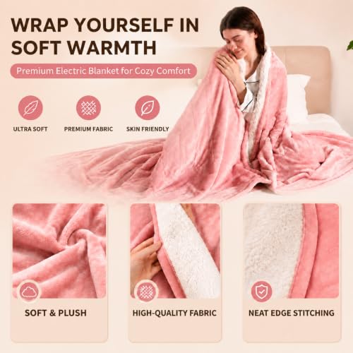 Electric Throw Blanket, Flannel Sherpa, 50"x60", Pink - color: Pink, size: Throw-50"x60"