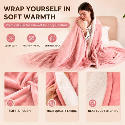 Electric Throw Blanket, Flannel Sherpa, 50"x60", Pink - color: Pink, size: Throw-50"x60"